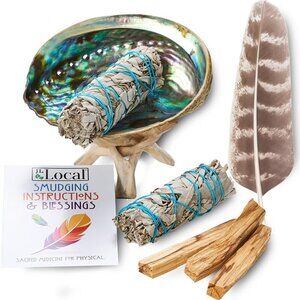 Smudge Kit - White Sage, Palo Santo, Abalone Shell, Smudging Feather for Healing